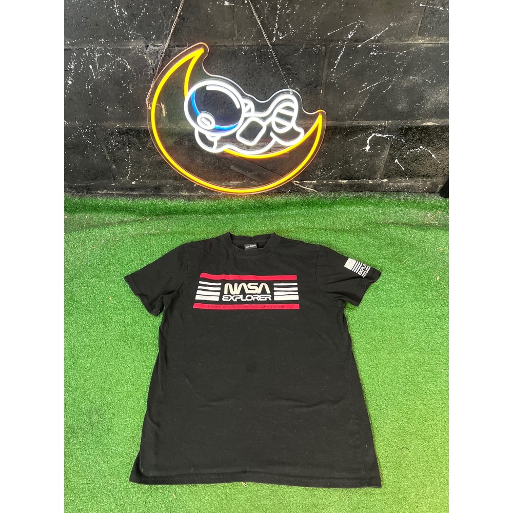 NASA Explorer T-Shirt‎ Black Graphic Print Space Exploration Men's Tee Size MD
